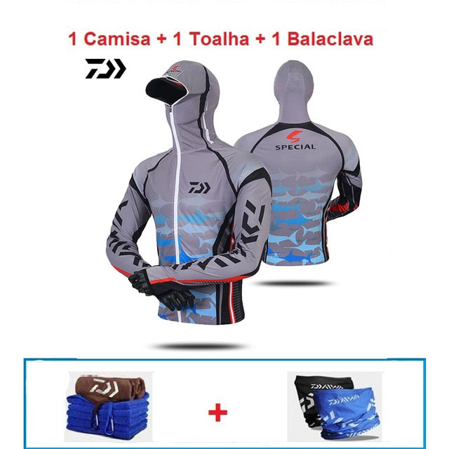 Daiwa Professional Fishing Hoodie Anti-UV Sunscreen Sun Protection Face Neck Fishing Shirt Breathable Quick Dry Fishing Clothes