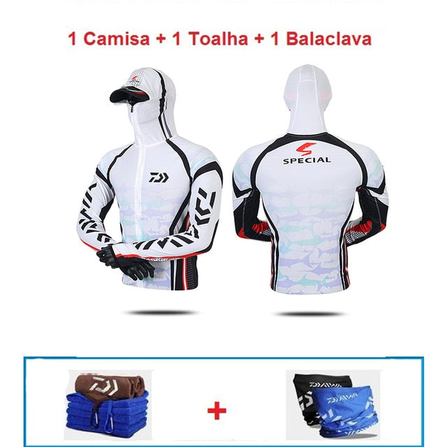 Daiwa Professional Fishing Hoodie Anti-UV Sunscreen Sun Protection Face Neck Fishing Shirt Breathable Quick Dry Fishing Clothes