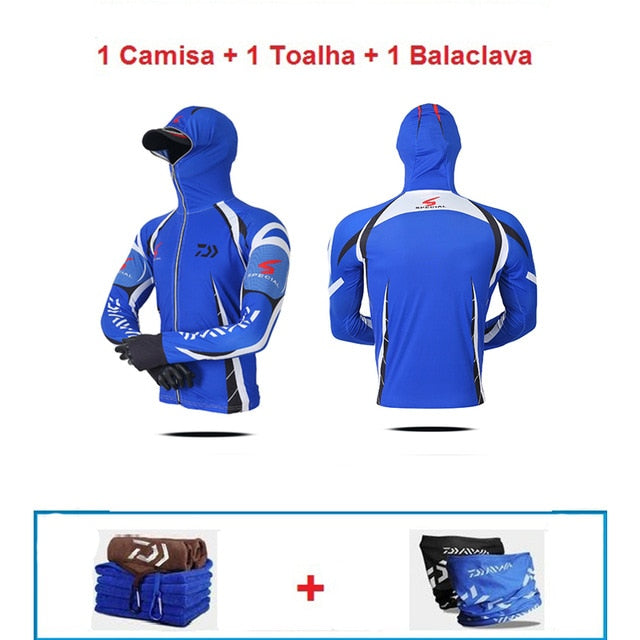 Daiwa Professional Fishing Hoodie Anti-UV Sunscreen Sun Protection Face Neck Fishing Shirt Breathable Quick Dry Fishing Clothes